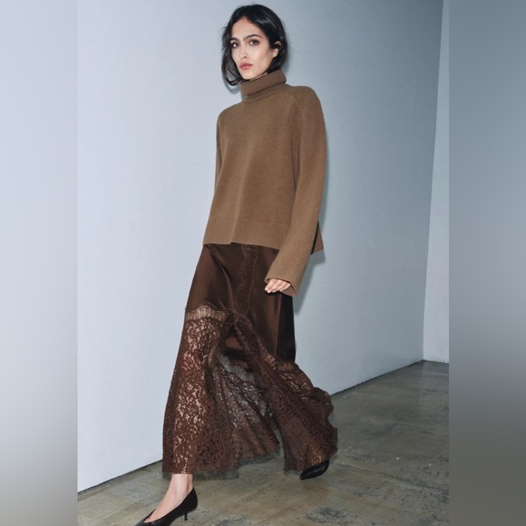 NWT ZARA SATIN EFFECT LACE SKIRT ZW COLLECTION SIZE S - Picture 7 of 10